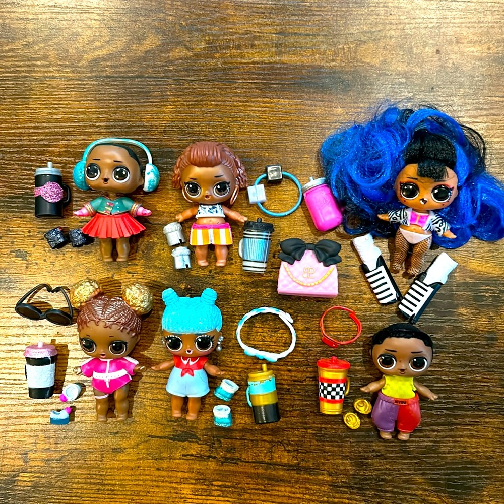 LOL SURPRISE DOLLS Set of 6 with doll, cup, clothes, shoes & 1 accessory. Bundle